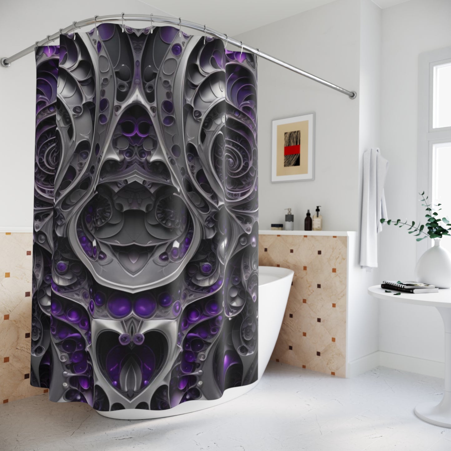 Purple and Silver Shower Curtain, Elegant Bathroom Decor, Modern Purple Shower Curtain, Chic Silver and Purple Curtain, Housewarming gift.