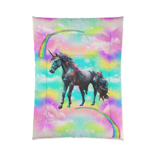 Rainbow Unicorn Comforter, Rainbow-Haired Unicorn Bedding, Unicorn Fantasy Comforter, Pastel Unicorn Bedding, Magical Unicorn Comforter, Full Comforter, Twin Comforter