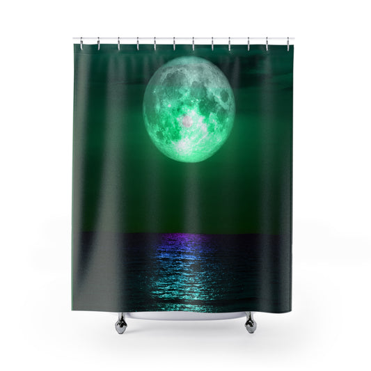 Full Moon Shower, Curtain Green Night Sky Bathroom Decor, Moonlight Shower Curtain, Mystical Nature Shower Curtain, Shower decor housewarming gift.