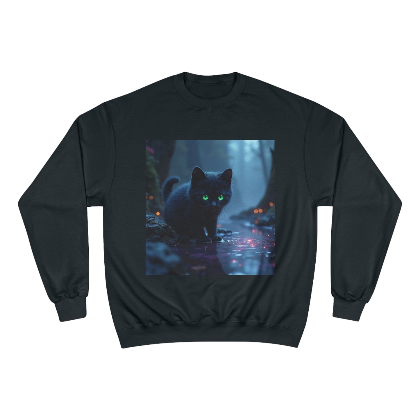 #BlackCatSweatshirt, #CatApparel, #BlackCatMagic, #CatFashion, #MysticalKitty, #FelineFashion, #BlackCatDesign, #WitchyVibes, #CatLoverStyle, #EnchantedCat, Champion Sweatshirt