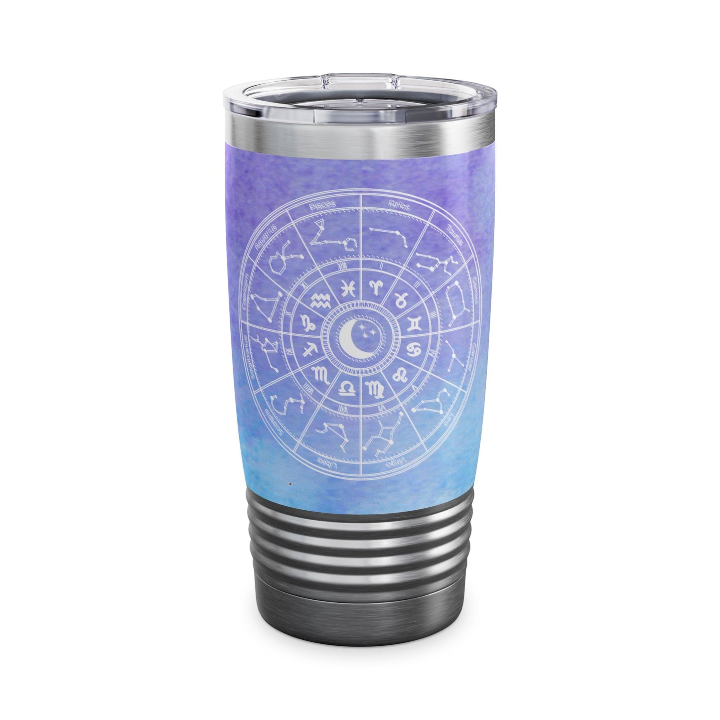 Birth Sign Star Chart Tumbler, Light Blue and Purple Travel Mug, Astrology Ringneck Tumbler Celestial 20oz, Zodiac Chart Stainless Steel Tumbler.