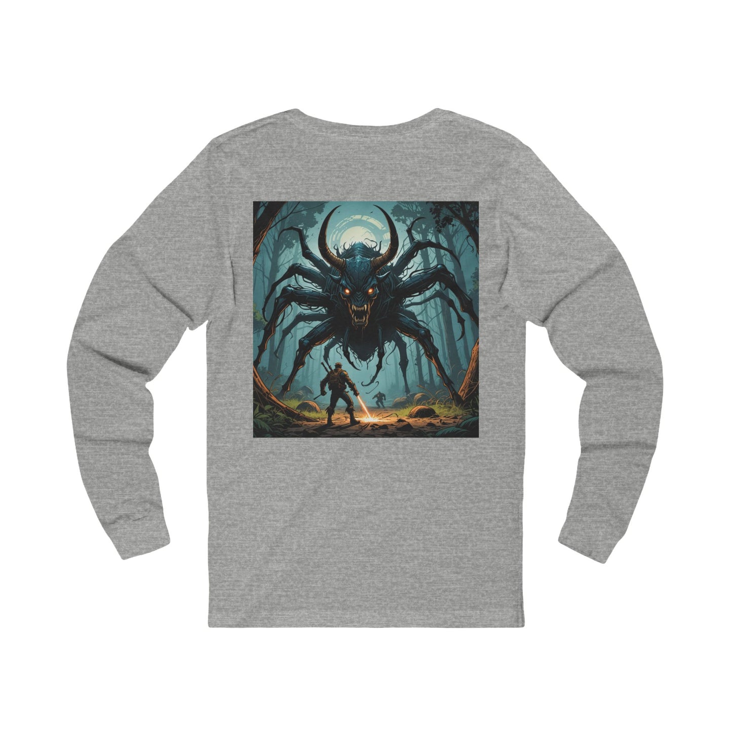 horror long-sleeve design on the back, Halloween shirt, creepy spider design, giant spider graphic, spooky long-sleeve, horror lover long sleeved Shirt, oversized spider tee, Jersey Long Sleeve Tee