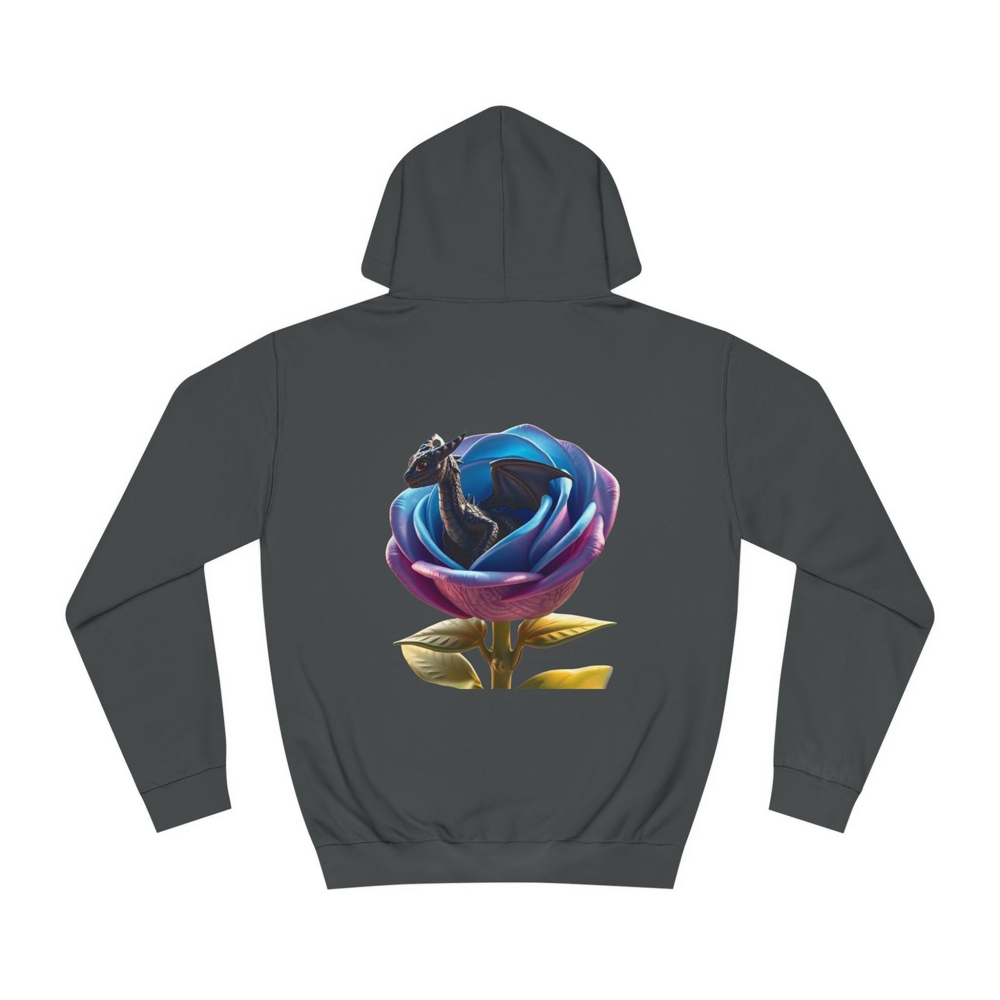 Baby Dragon Hoodie, Colorful Rose and Dragon Hooded, Sweatshirt Fantasy Graphic Hoodie, Vibrant Rose and Dragon Design Hoodie.