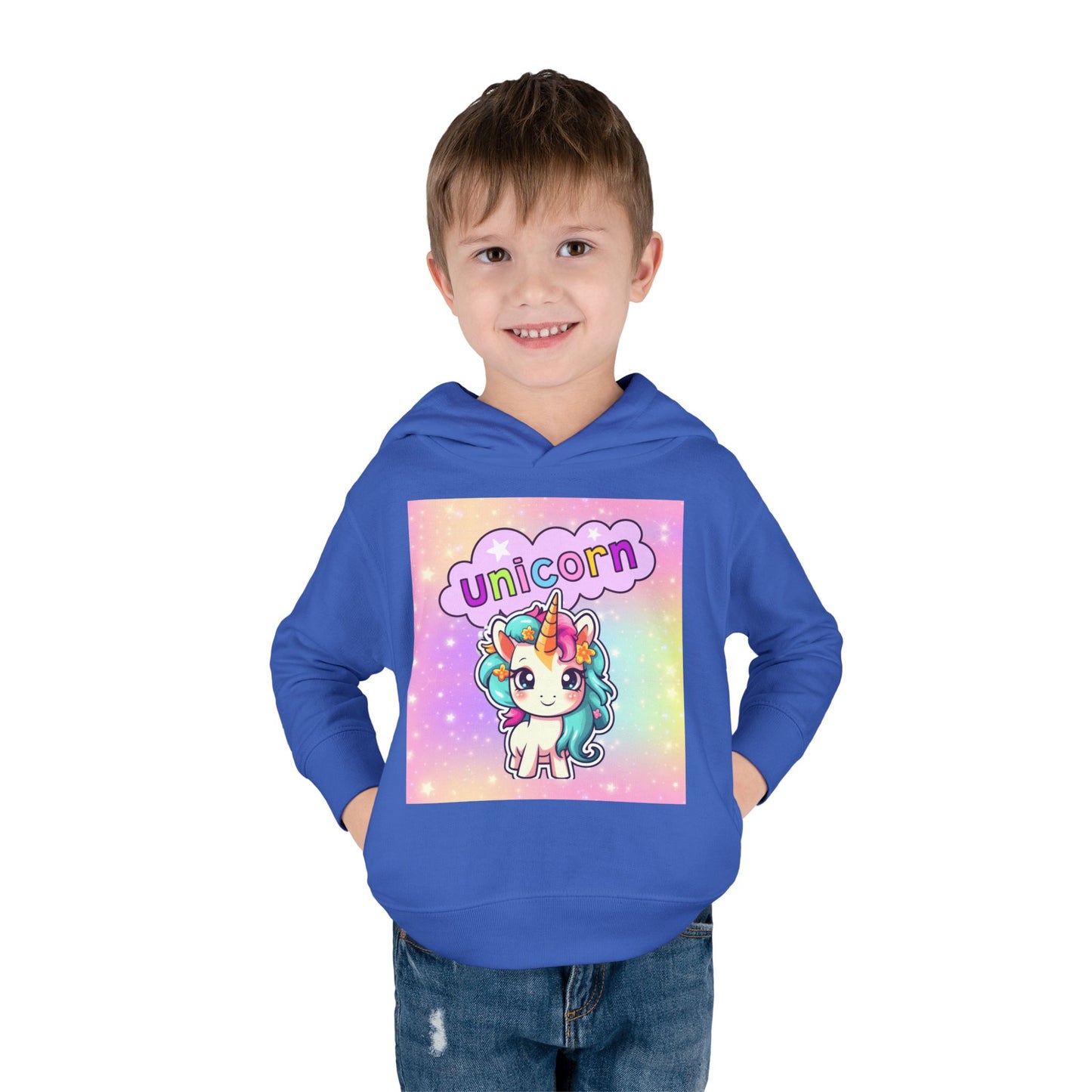 Toddler Unicorn Hoodie, Baby Unicorn Fleece Pullover, Rainbow Background Kids Hoodie, Cozy Toddler Unicorn Sweatshirt, Cute Unicorn Graphic Hoodie.