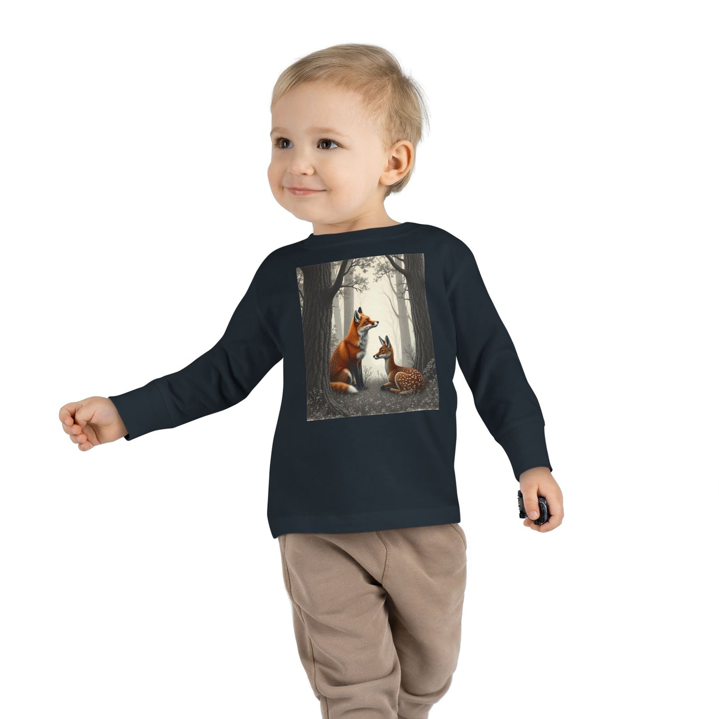 Fox and Baby Deer and Fox Long-Sleeved, Shirt Woodland Animal Shirt for Kids Unisex, Kids Nature-Themed Shirt, Forest Animal Clothing for Kids, Boys and Girls Long Sleeve Top, Toddler Long Sleeve,