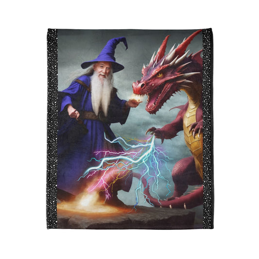 Wizard and Dragon Blanket, Fantasy Soft Blanket, Dragon in Training Blanket, Cozy Polyester Blanket, Mythical Creature Blanket Soft, Wizard Blanket, Fantasy Lover's Gift, Wizard and Dragon Bedding.