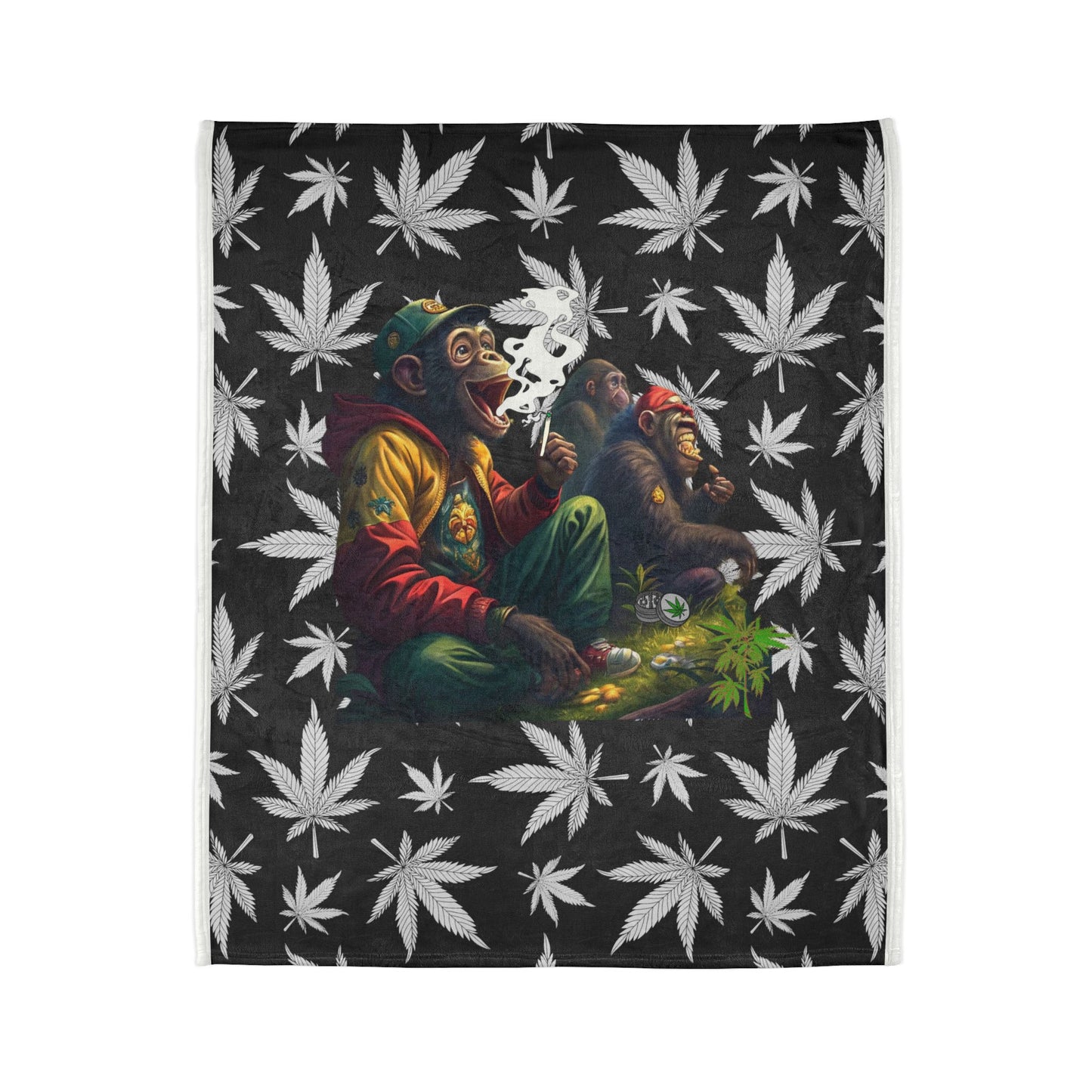 Funny Monkeys Smoking Weed Blanket, Whimsical Grass Scene Throw Blanket, Soft Polyester Stoner Blanket, Cannabis-Inspired Cozy Blanket, Playful Laughter Scene Bedding