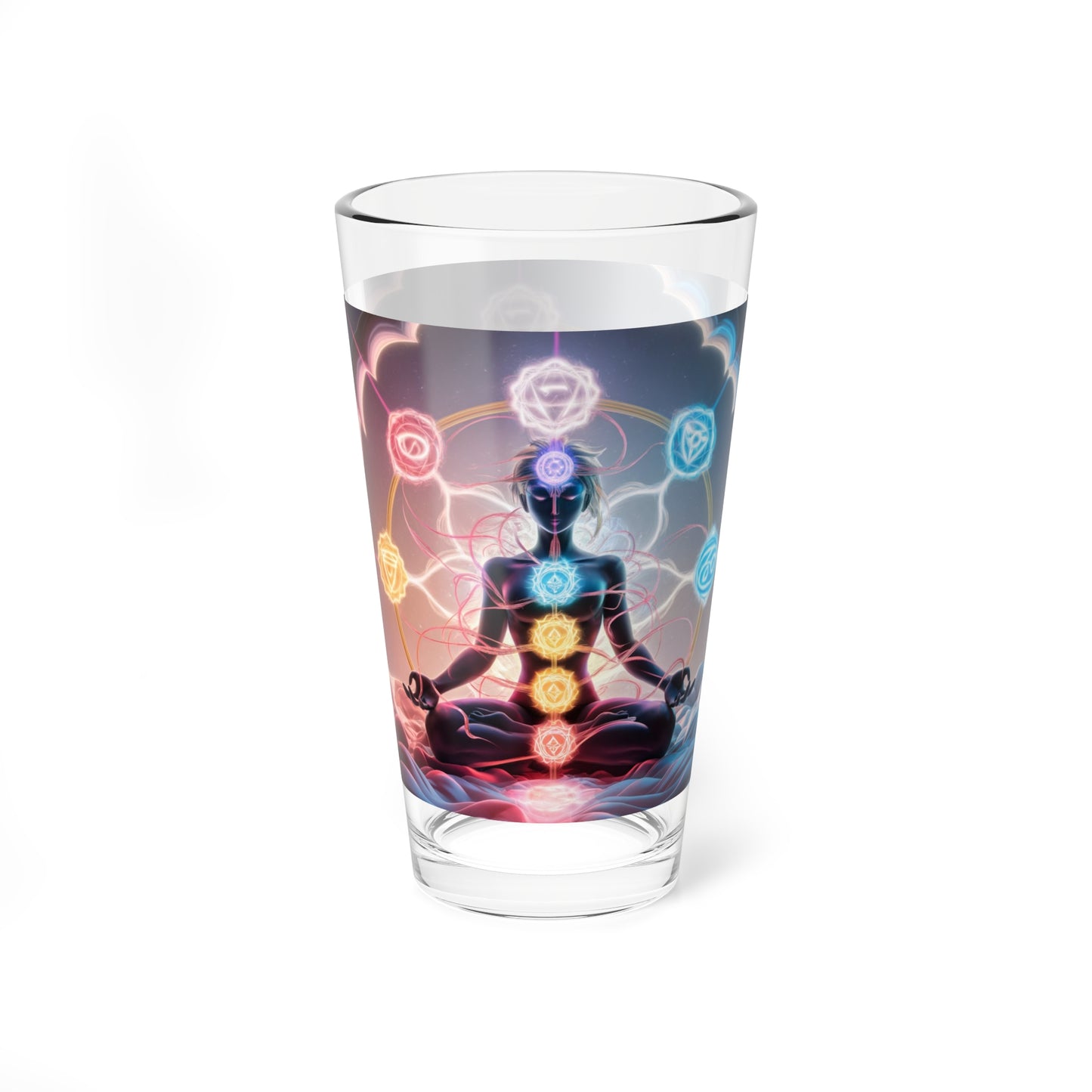 Chakras Drinking Glass, 3rd eye drinking glass, Spiritual glass, Mindful Drinking Glass, 7 Chakras Dinking Glass, Heart Chakra glass, Glass Mixing Glass, 16oz.