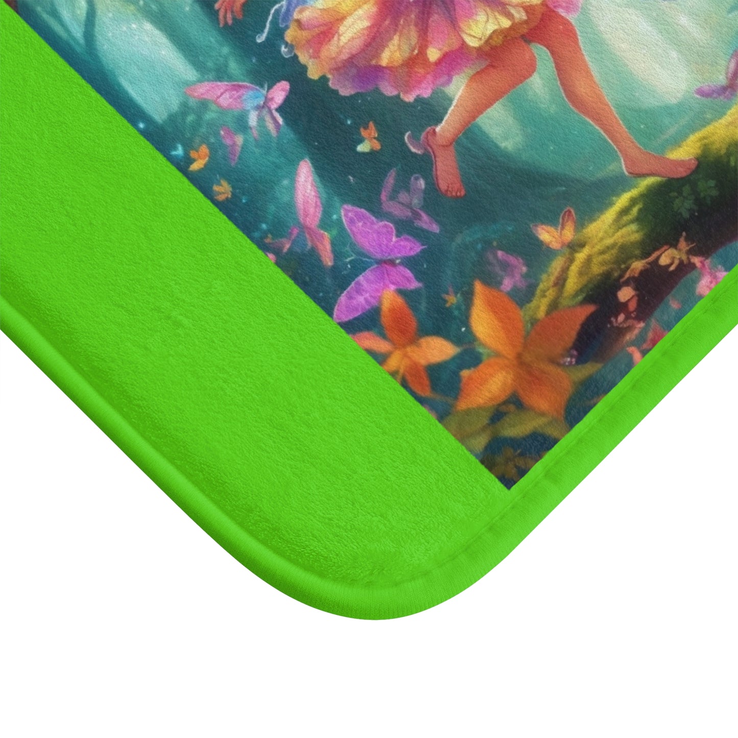 Fairies' Bathmat, Fairy Bathroom Decor, Lime Green Bathmat, Whimsical Bathmat, Soft Microfiber Bathmat, Fairy-Themed Home Decor, Colorful Bathmat for Kids..