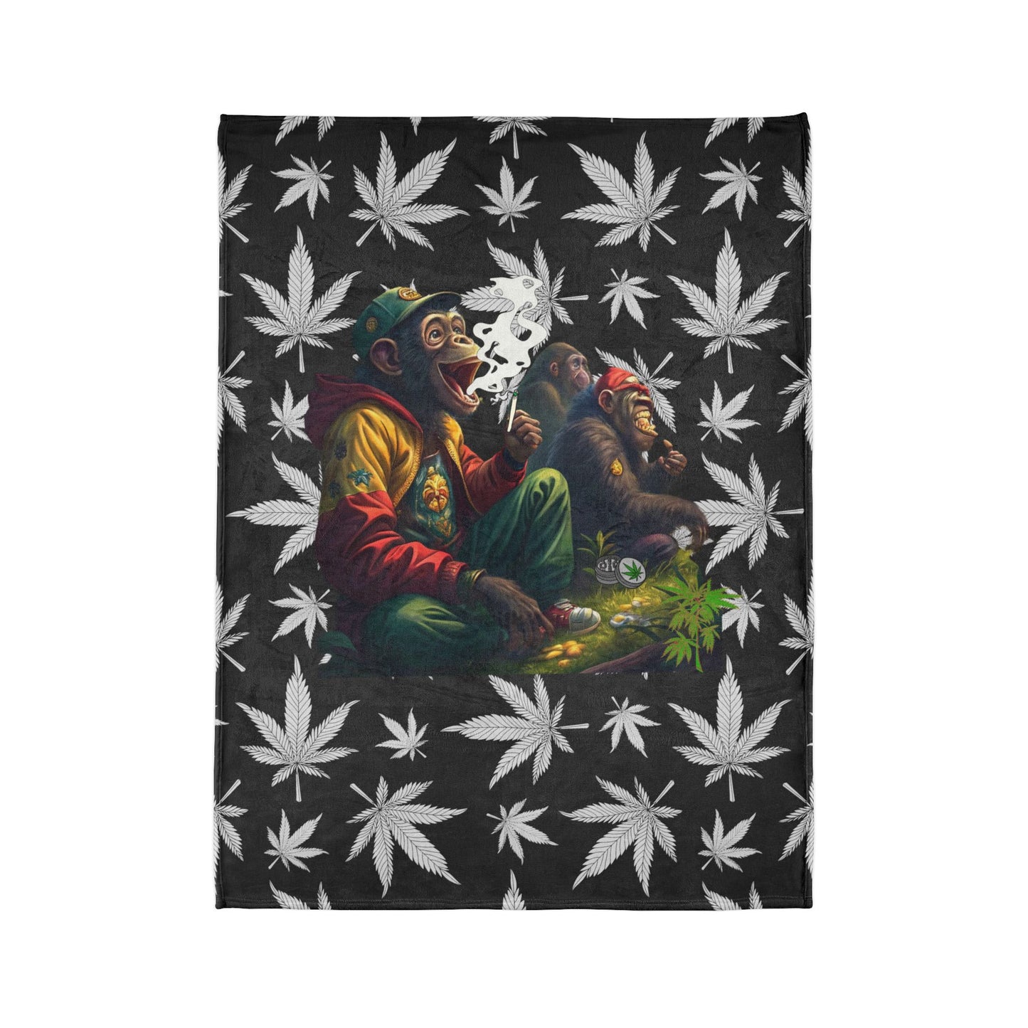 Funny Monkeys Smoking Weed Blanket, Whimsical Grass Scene Throw Blanket, Soft Polyester Stoner Blanket, Cannabis-Inspired Cozy Blanket, Playful Laughter Scene Bedding