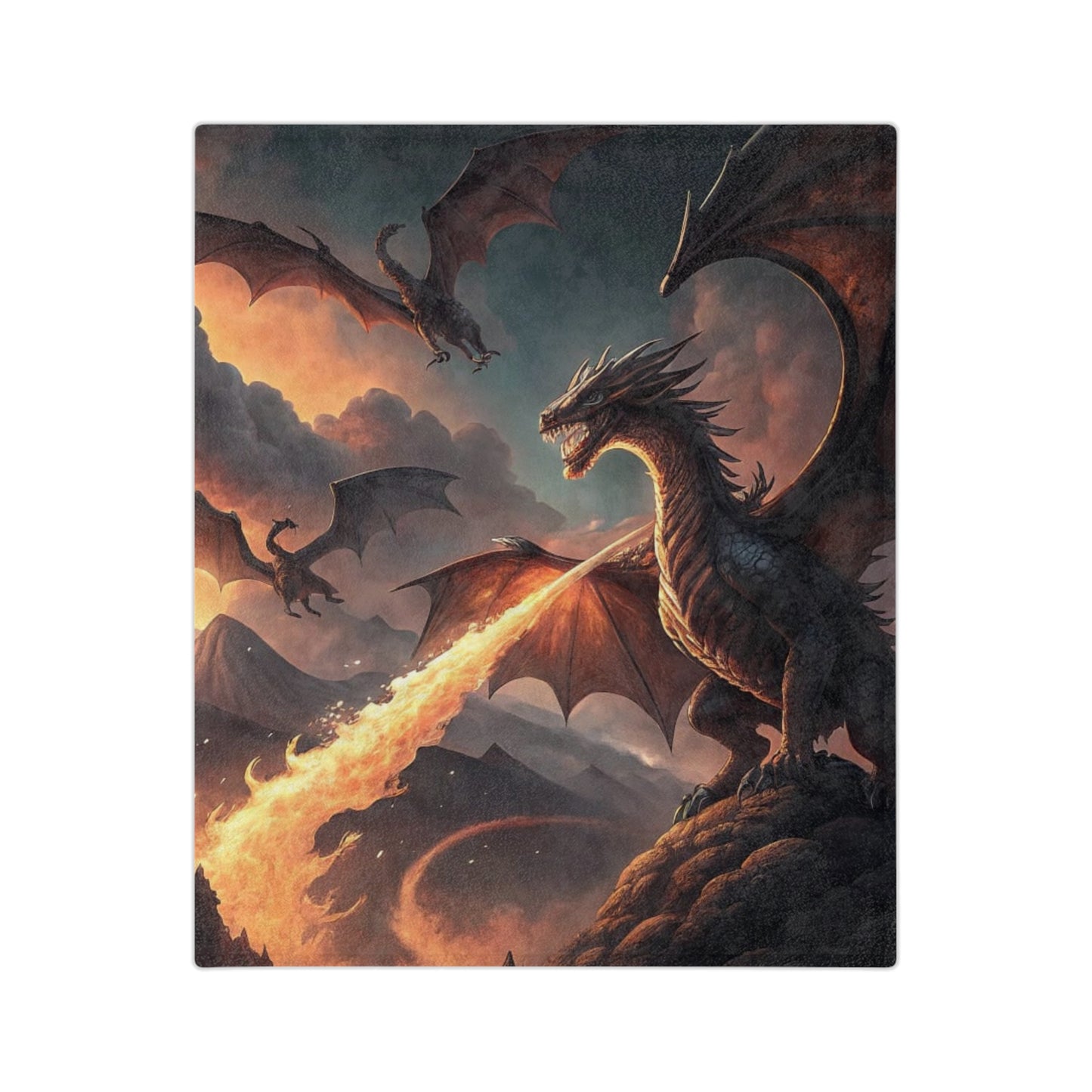 Dragon Blanket, Velveteen Dragon Throw Fantasy-Themed Blanket, Soft Microfiber Dragon Throw, Mythical Creature Home Décor, Fire-Breathing Dragon Blanket.