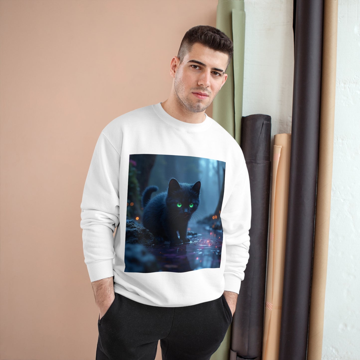 #BlackCatSweatshirt, #CatApparel, #BlackCatMagic, #CatFashion, #MysticalKitty, #FelineFashion, #BlackCatDesign, #WitchyVibes, #CatLoverStyle, #EnchantedCat, Champion Sweatshirt