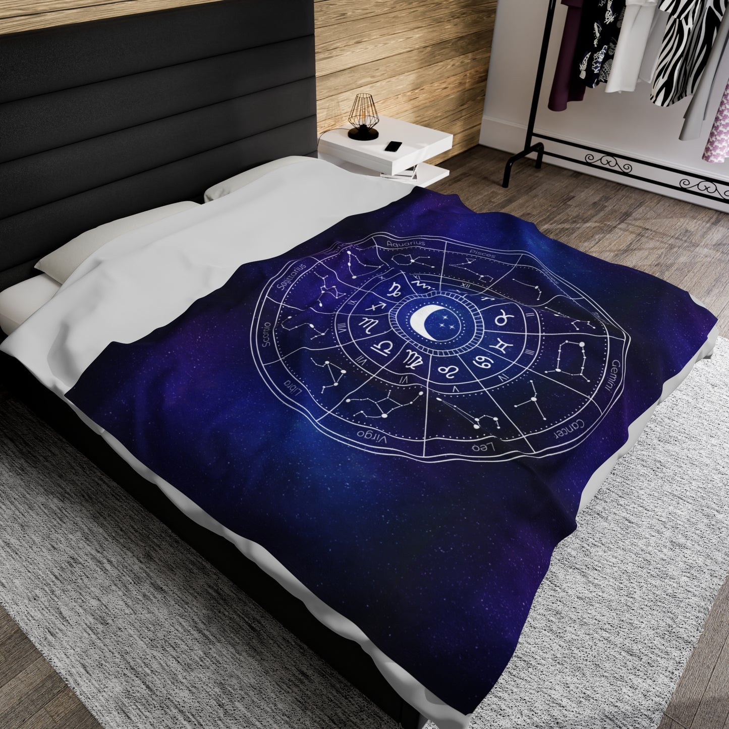 Star Signs Plush Blanket, Blue Galaxy Zodiac Throw Blanket, Velveteen Astrology Blanket, Zodiac Birth Chart Blanket. Birthday zodiac blanket gift.