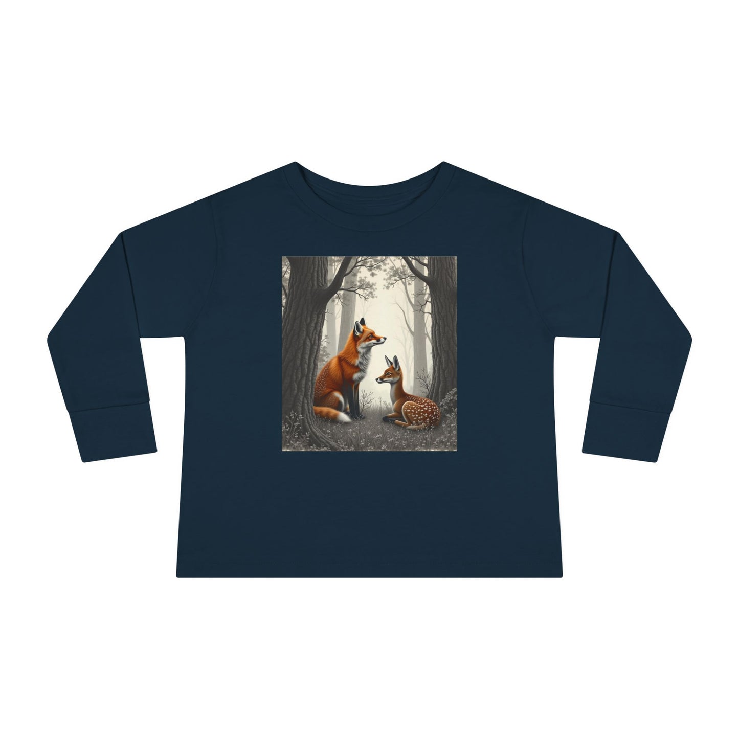 Fox and Baby Deer and Fox Long-Sleeved, Shirt Woodland Animal Shirt for Kids Unisex, Kids Nature-Themed Shirt, Forest Animal Clothing for Kids, Boys and Girls Long Sleeve Top, Toddler Long Sleeve,