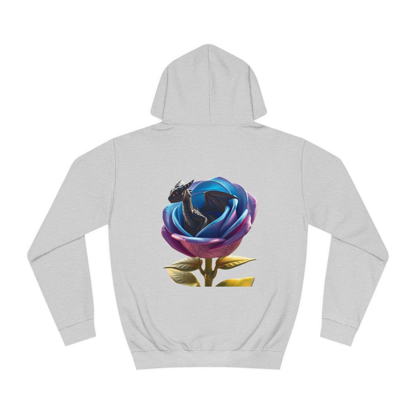 Baby Dragon Hoodie, Colorful Rose and Dragon Hooded, Sweatshirt Fantasy Graphic Hoodie, Vibrant Rose and Dragon Design Hoodie.