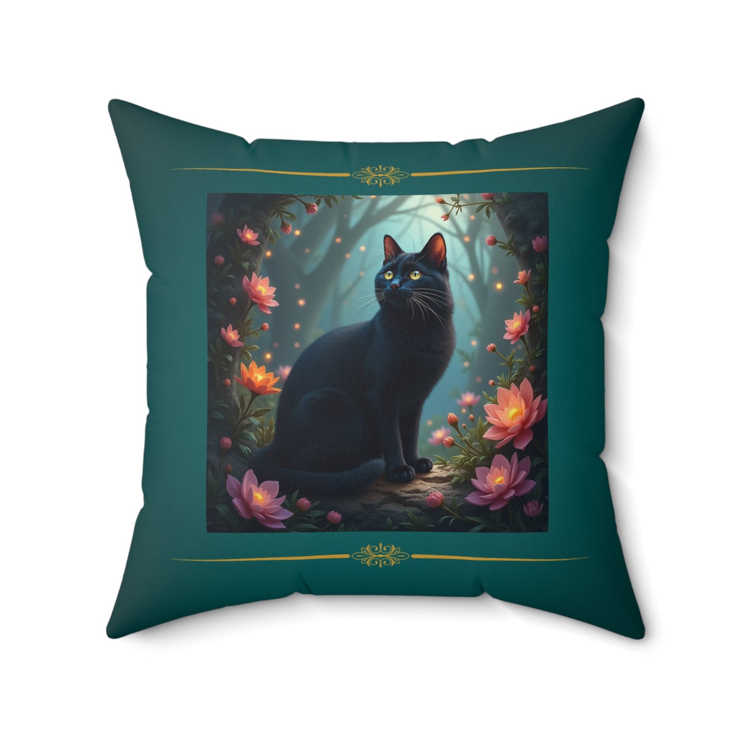 #BlackCatSqaurePillow  #CatAndFlowers #FloralCatDesign #GreenSquare Decor Pillows Square Pillow# Floral Home Decor #BlackCatVibes #NatureAndCats #PetLover Gift