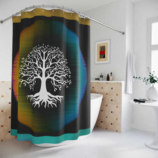 Tree of Life Shower Curtain, Rainbow Circle Bathroom Decor, Spiritual Bathroom Accessories, Nature-Inspired Shower Curtain, Colorful Tree of Life Curtain