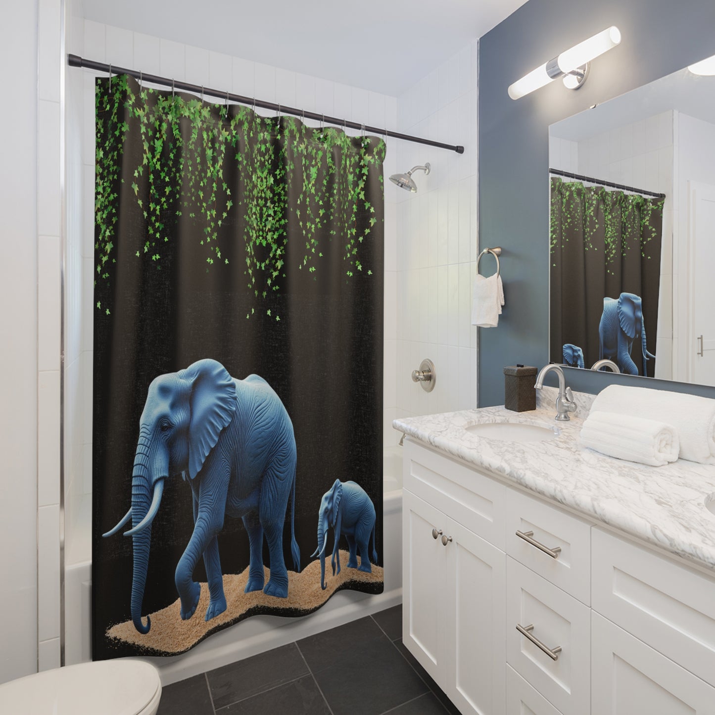 Elephant shower curtain, Mother and baby elephant Shower Curtain, Wildlife bathroom decor, Safari-inspired curtain, Nature-inspired shower curtain, Shower Curtains.