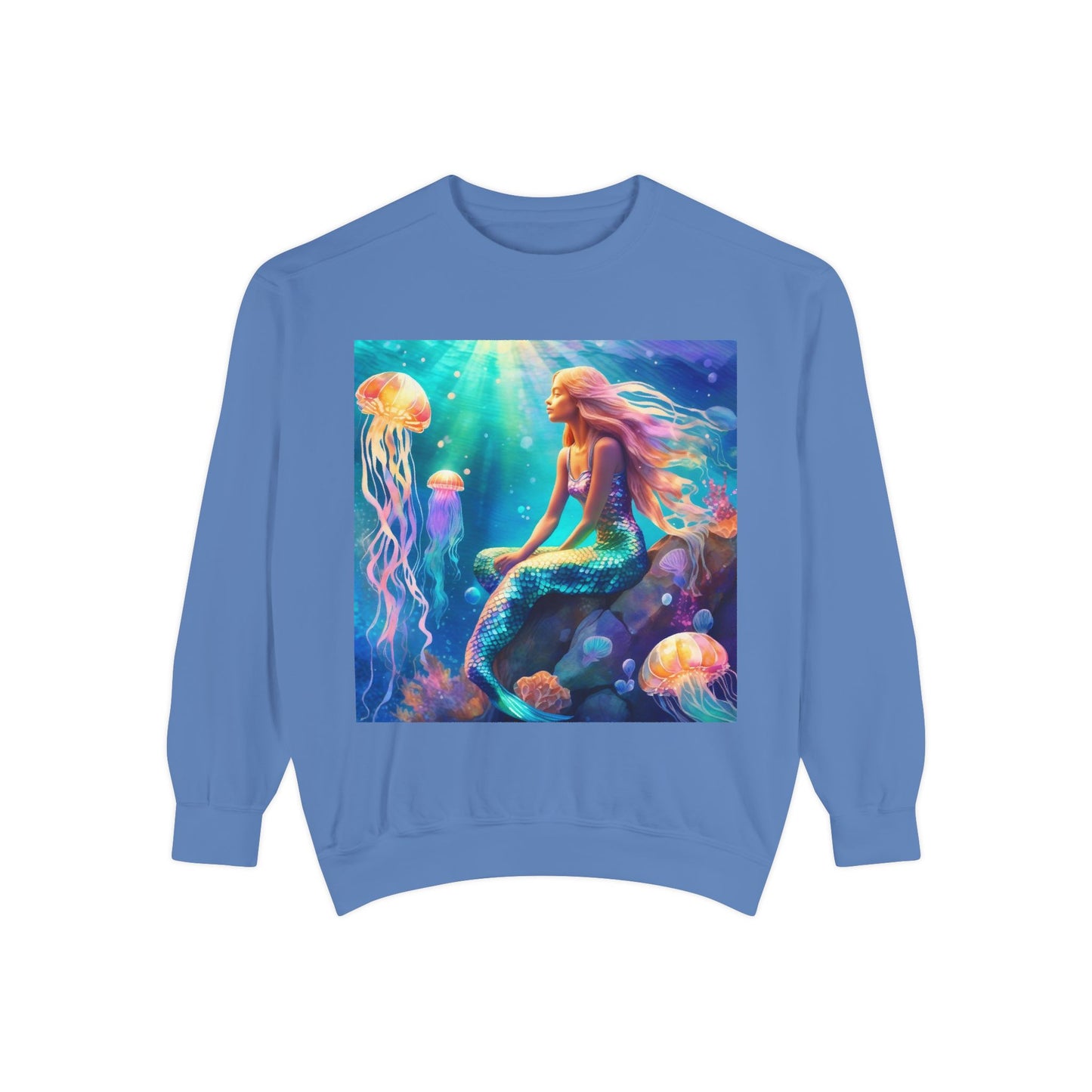 Mermaid Sweatshirt, Ocean Mermaid Sweatshirt, Mermaid Lovers Gift, Jelly fish and Mermaid sweatshirt, Colorful Mermaid Sweatshirt, Unisex Garment-Dyed Sweatshirt.