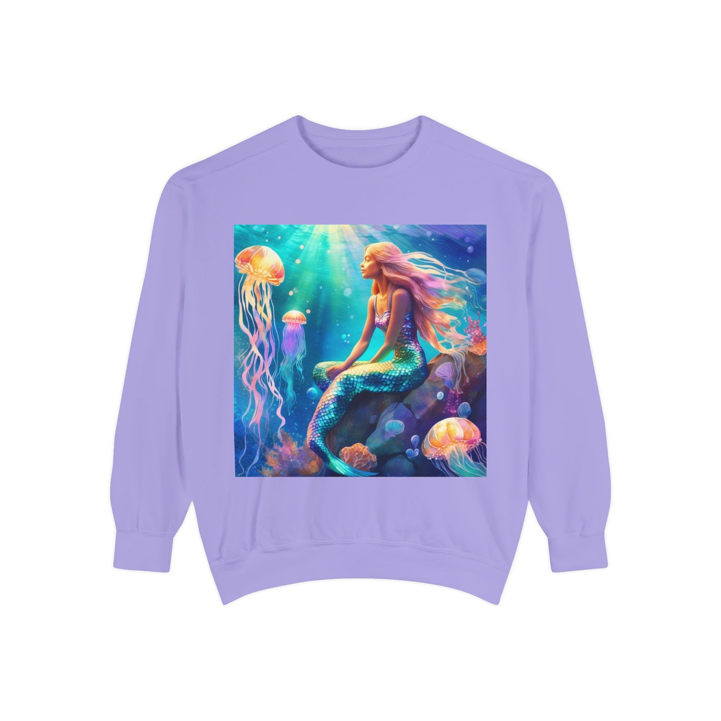 Mermaid Sweatshirt, Ocean Mermaid Sweatshirt, Mermaid Lovers Gift, Jelly fish and Mermaid sweatshirt, Colorful Mermaid Sweatshirt, Unisex Garment-Dyed Sweatshirt.