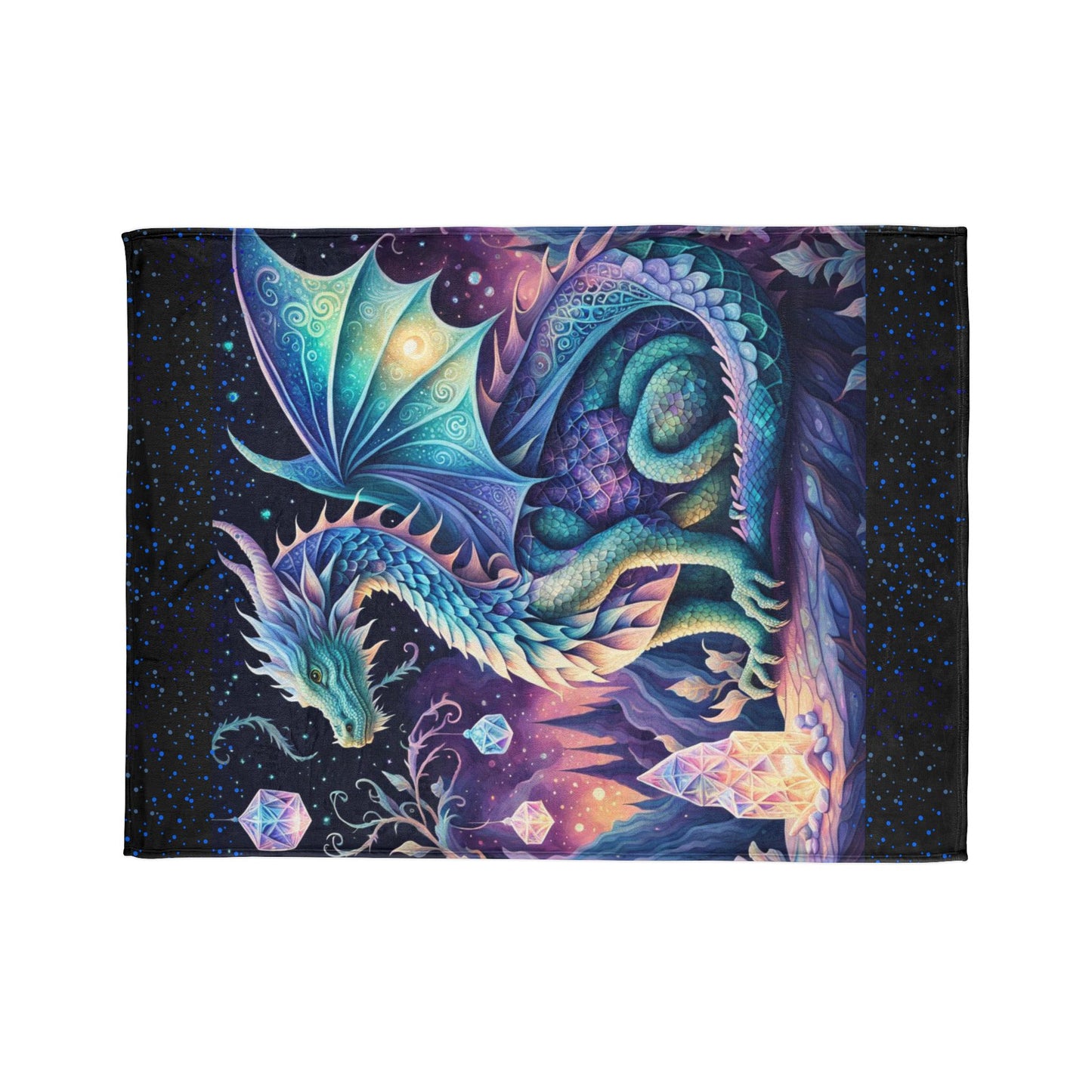 Dragon blanket, Crystal garden Fantasy blanket, Soft polyester blanket, Cozy bedding, Mythical creatures Fantasy décor, Crystal-themed blanket, Soft Polyester Blanket.