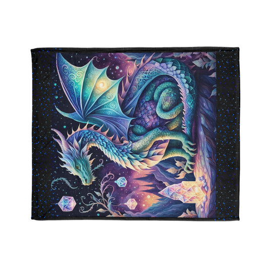 Dragon blanket, Crystal garden Fantasy blanket, Soft polyester blanket, Cozy bedding, Mythical creatures Fantasy décor, Crystal-themed blanket, Soft Polyester Blanket.