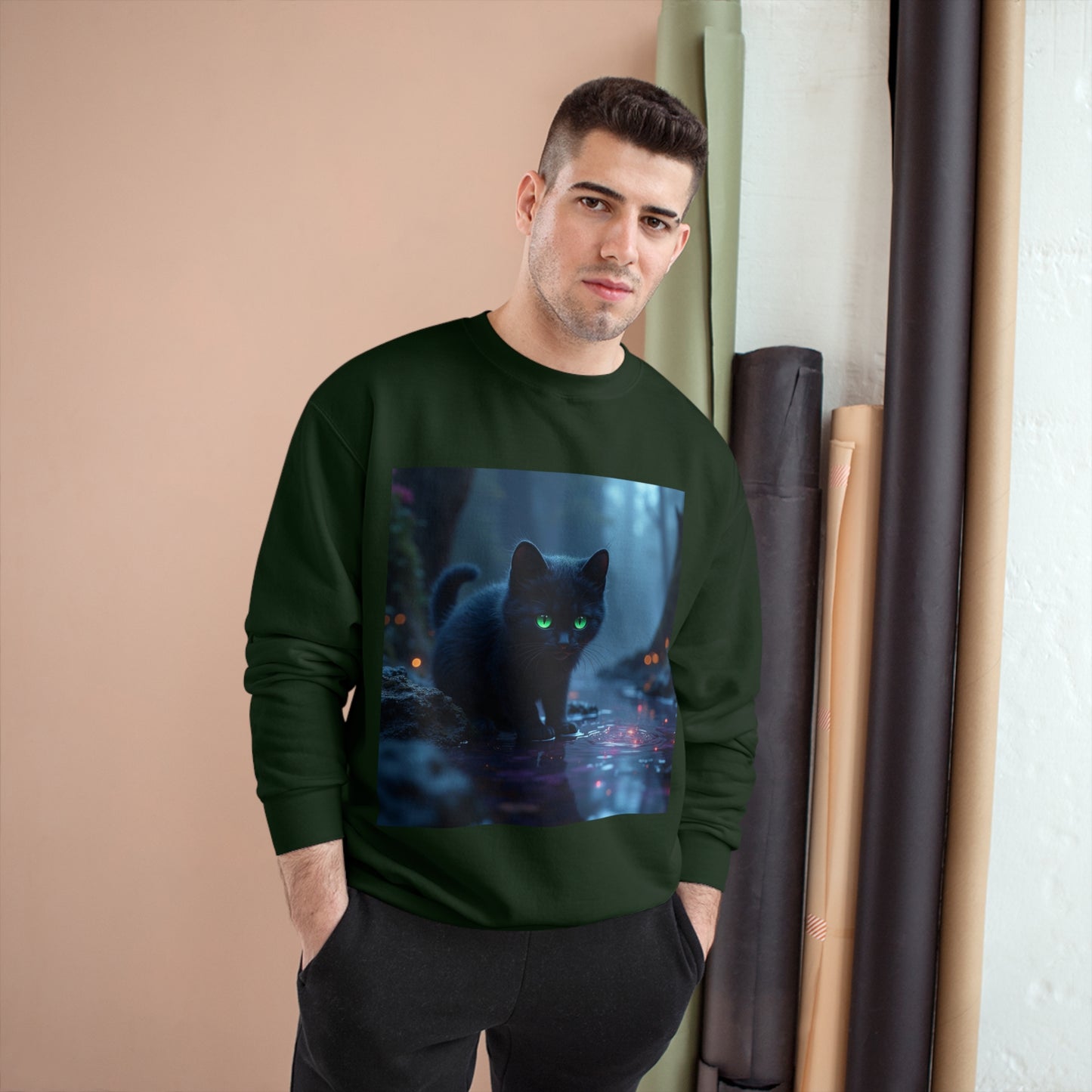 #BlackCatSweatshirt, #CatApparel, #BlackCatMagic, #CatFashion, #MysticalKitty, #FelineFashion, #BlackCatDesign, #WitchyVibes, #CatLoverStyle, #EnchantedCat, Champion Sweatshirt