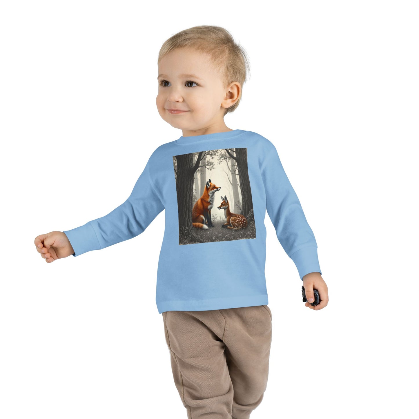 Fox and Baby Deer and Fox Long-Sleeved, Shirt Woodland Animal Shirt for Kids Unisex, Kids Nature-Themed Shirt, Forest Animal Clothing for Kids, Boys and Girls Long Sleeve Top, Toddler Long Sleeve,