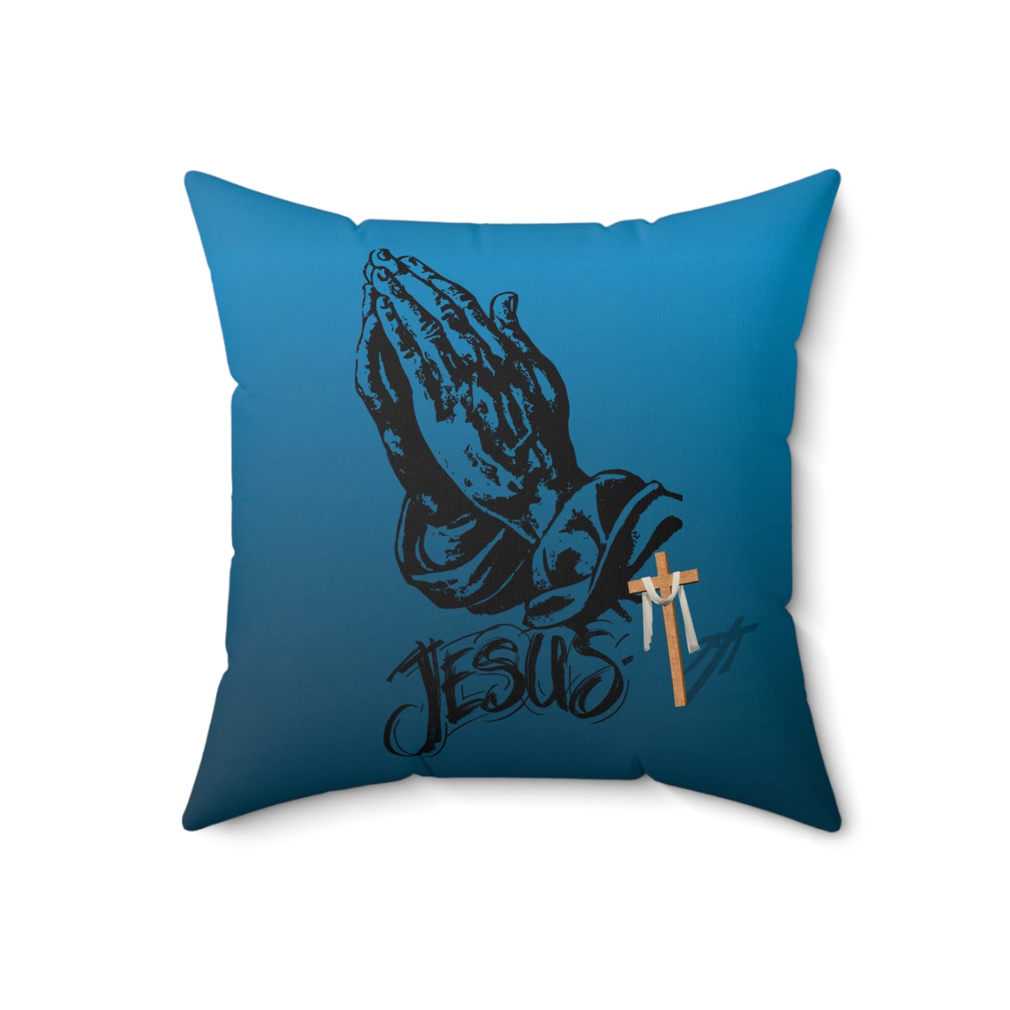 Prayer Hands Pillow, Spiritual Pillows, Praying Hands Pillow Christmas Gift, Religious Housewarming Gift, Blue faded into Black pillow, Prayer Hands Pillow Gift, Spun Polyester Square Pillow.