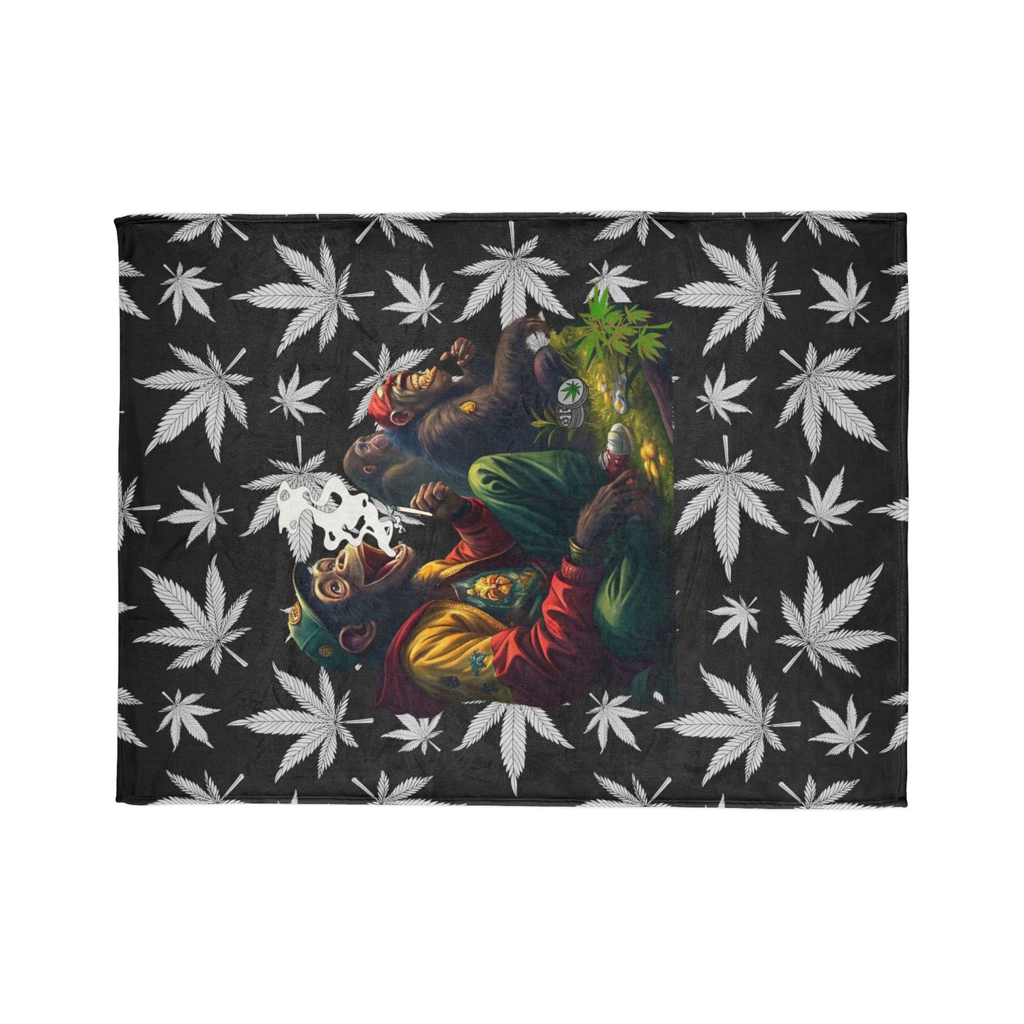 Funny Monkeys Smoking Weed Blanket, Whimsical Grass Scene Throw Blanket, Soft Polyester Stoner Blanket, Cannabis-Inspired Cozy Blanket, Playful Laughter Scene Bedding