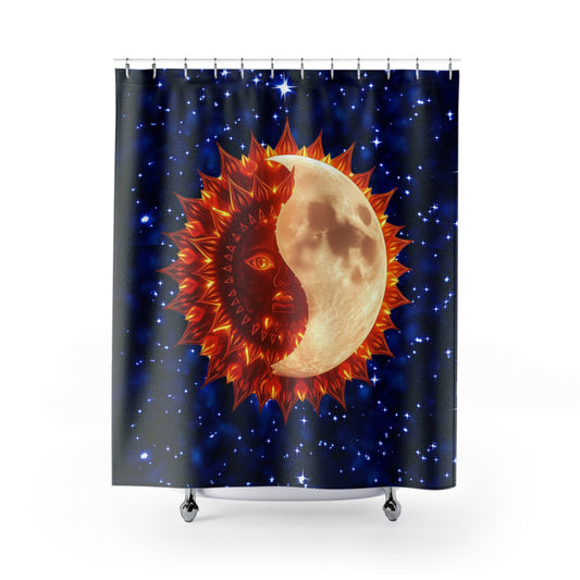 Sun and Moon Shower Curtain, Yin and Yang Shower Curtain, Moon Shower Curtain, Sun Bath Curtain, Starry Bath curtain, Lover of Space Gift, Sun and Moon Lover Housewarming Gift, Shower Curtains