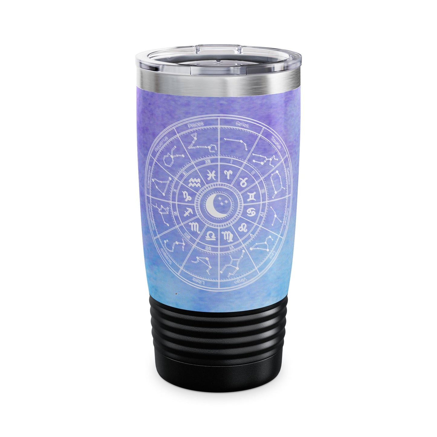 Birth Sign Star Chart Tumbler, Light Blue and Purple Travel Mug, Astrology Ringneck Tumbler Celestial 20oz, Zodiac Chart Stainless Steel Tumbler.