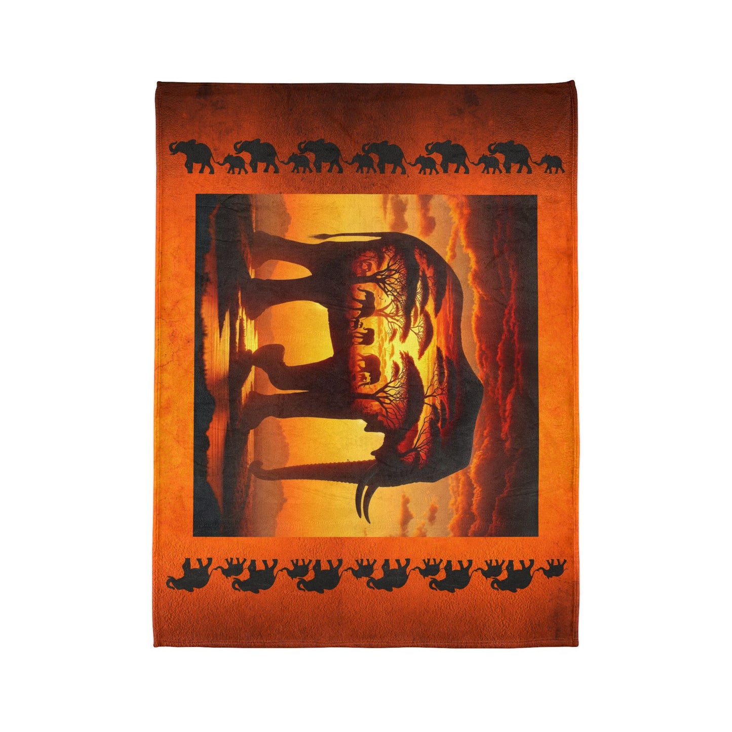 Mama Elephant Blanket, Baby Elephants Blanket, Lover of Elephants Blanket, Blanket w Elephants, Gift for elephant Lovers, Desert Sun kissed Soft Polyester Blanket, Orange color.