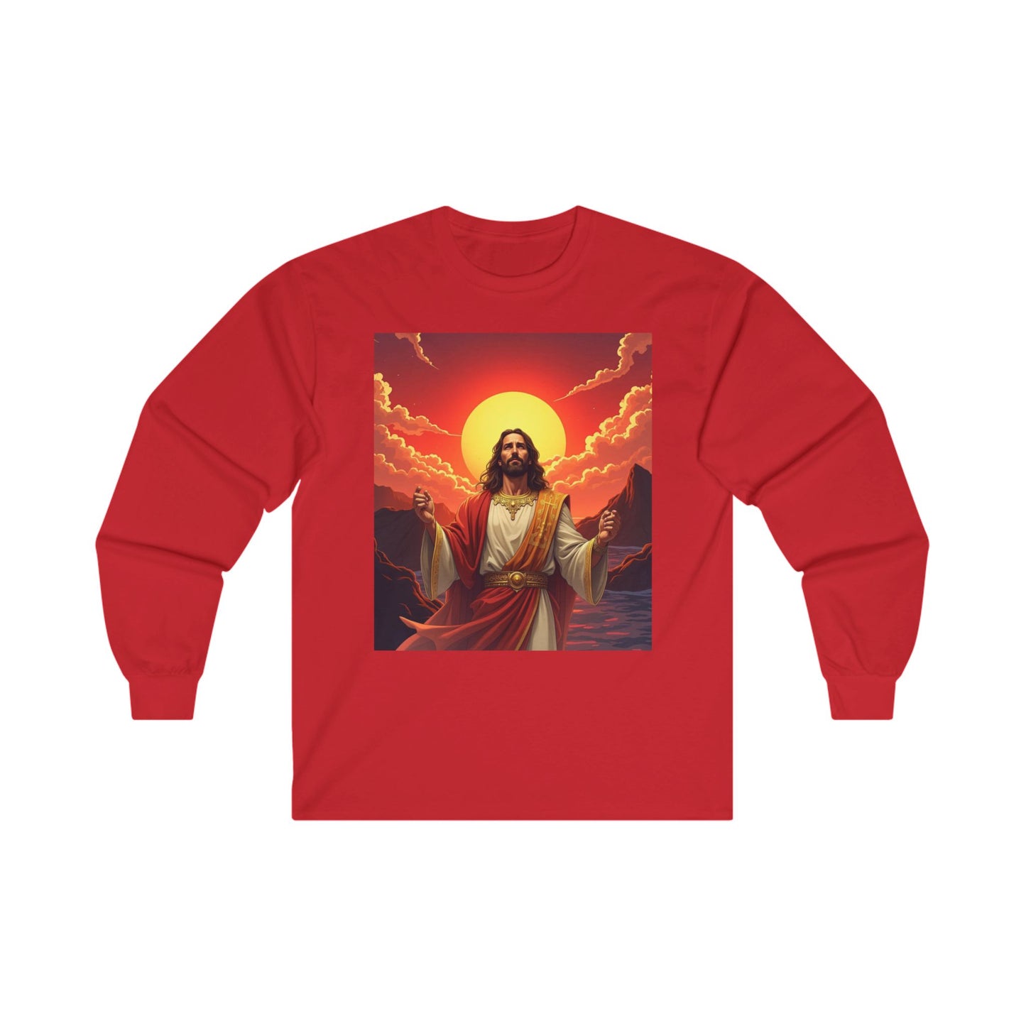 Jesus Sunrise long sleeved, Long Sleeved Christian Apparel Jesus, Shirt Small to 5XL, Religious T-Shirts, Faith Clothing Inspirational Christian, Tee Cotton Long Sleeve Tee