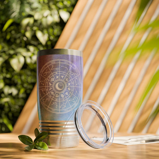 Birth Sign Star Chart Tumbler, Light Blue and Purple Travel Mug, Astrology Ringneck Tumbler Celestial 20oz, Zodiac Chart Stainless Steel Tumbler.