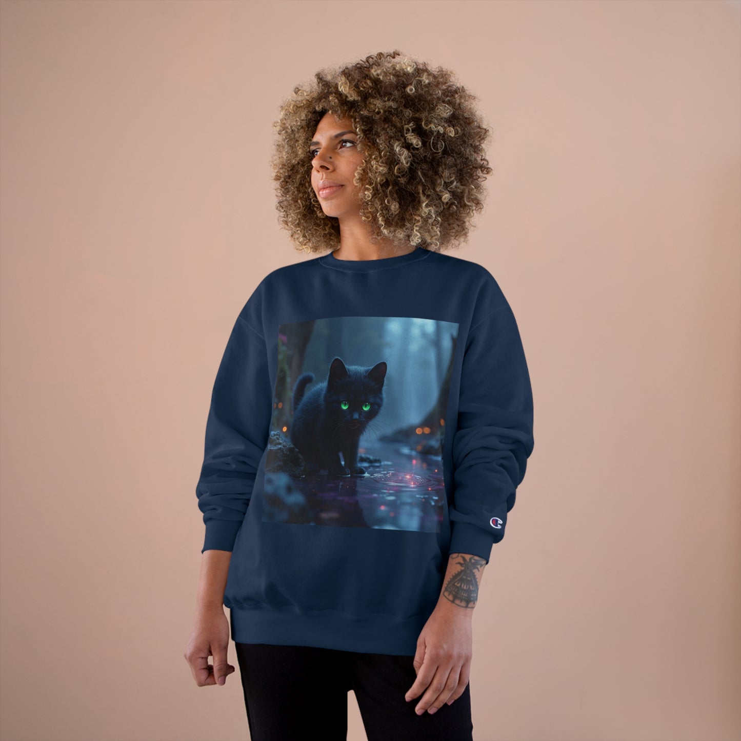 #BlackCatSweatshirt, #CatApparel, #BlackCatMagic, #CatFashion, #MysticalKitty, #FelineFashion, #BlackCatDesign, #WitchyVibes, #CatLoverStyle, #EnchantedCat, Champion Sweatshirt