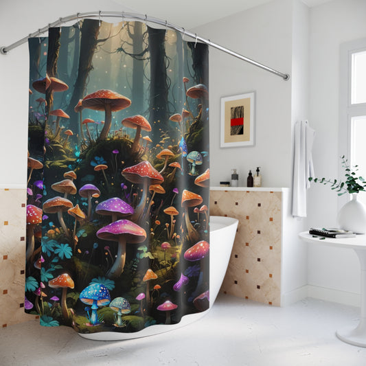 Land of Mushrooms Shower Curtain, Whimsical Bathroom Decor, Mushroom Forest Shower Curtain, Enchanted Bathroom Accessories, Mushroom lovers.