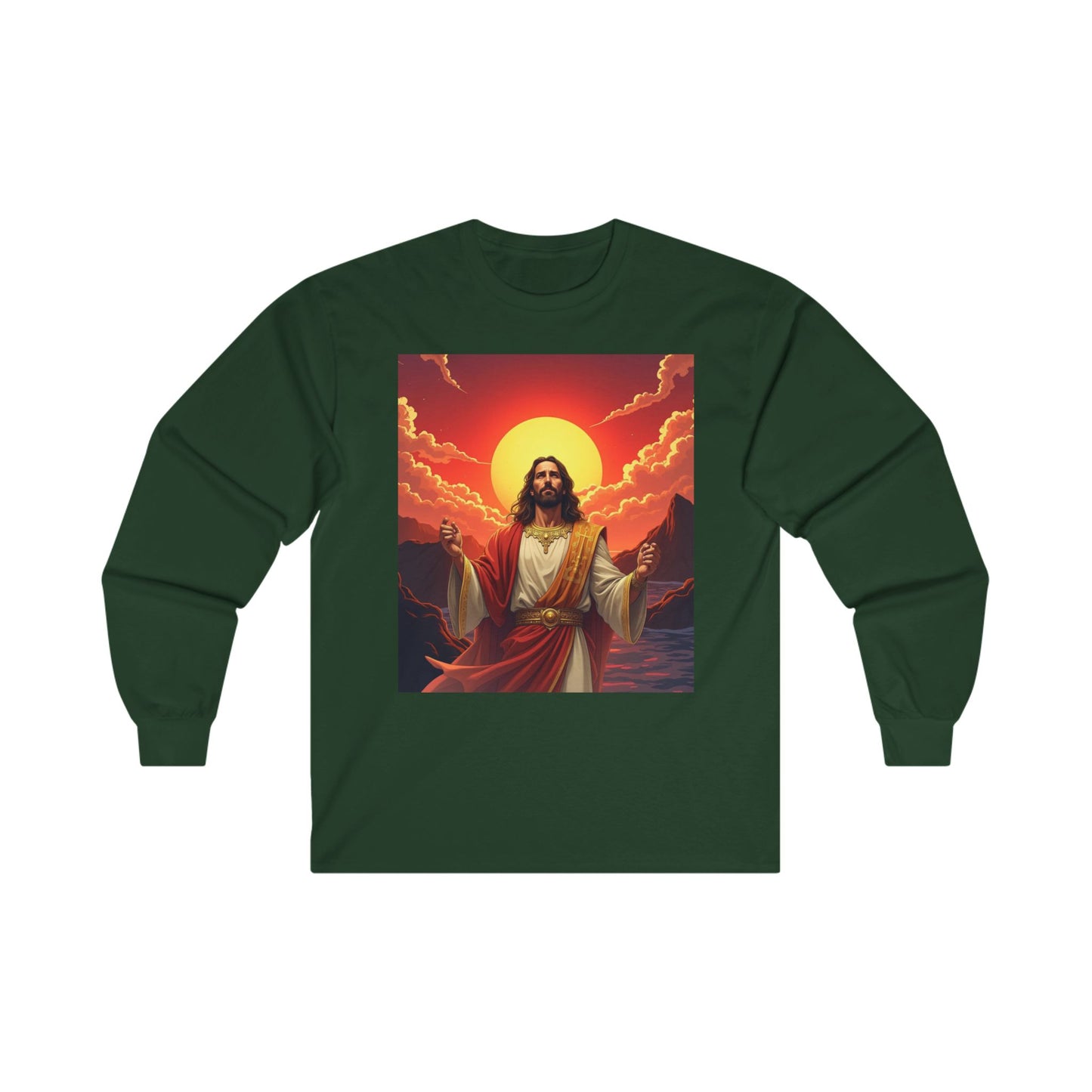 Jesus Sunrise long sleeved, Long Sleeved Christian Apparel Jesus, Shirt Small to 5XL, Religious T-Shirts, Faith Clothing Inspirational Christian, Tee Cotton Long Sleeve Tee