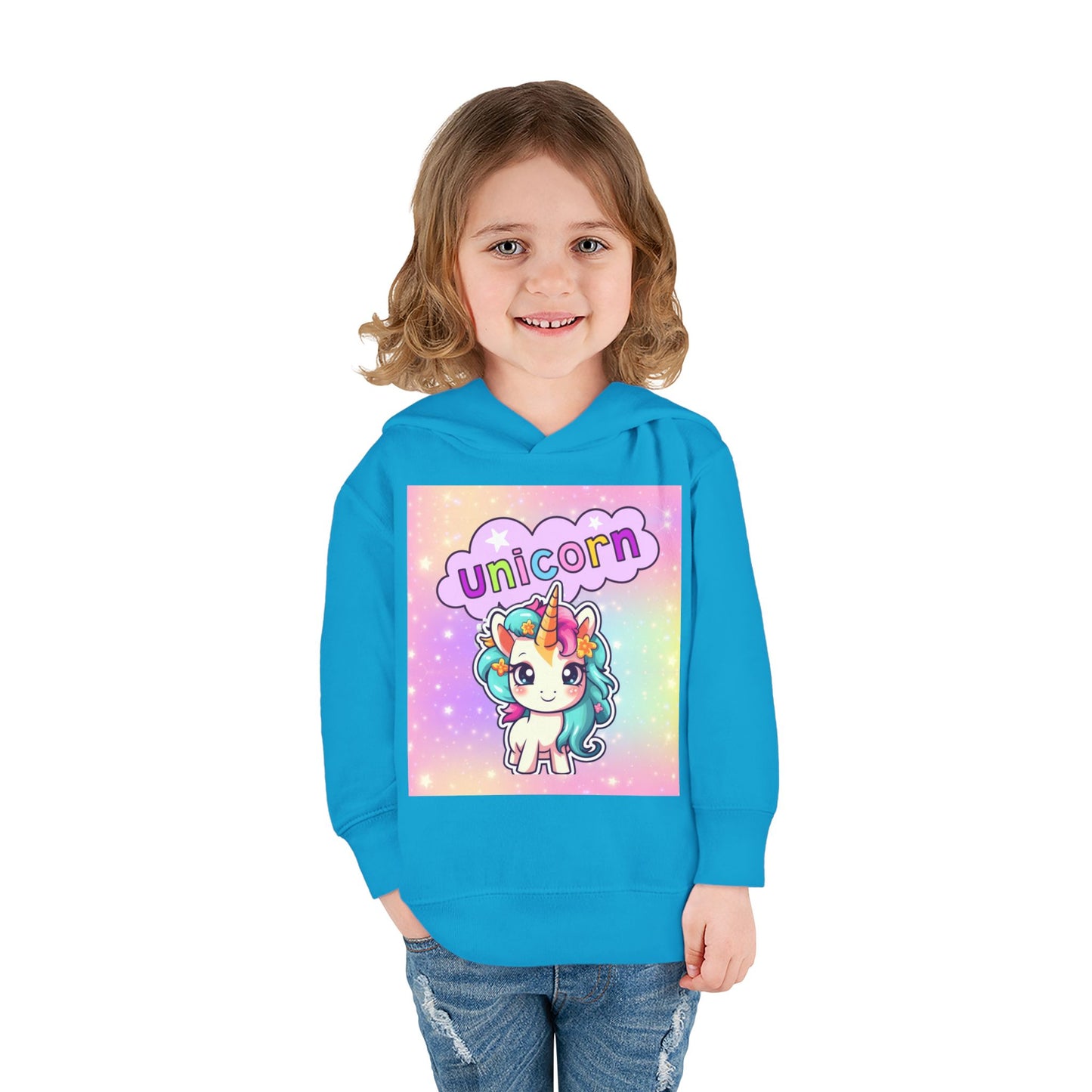 Toddler Unicorn Hoodie, Baby Unicorn Fleece Pullover, Rainbow Background Kids Hoodie, Cozy Toddler Unicorn Sweatshirt, Cute Unicorn Graphic Hoodie.