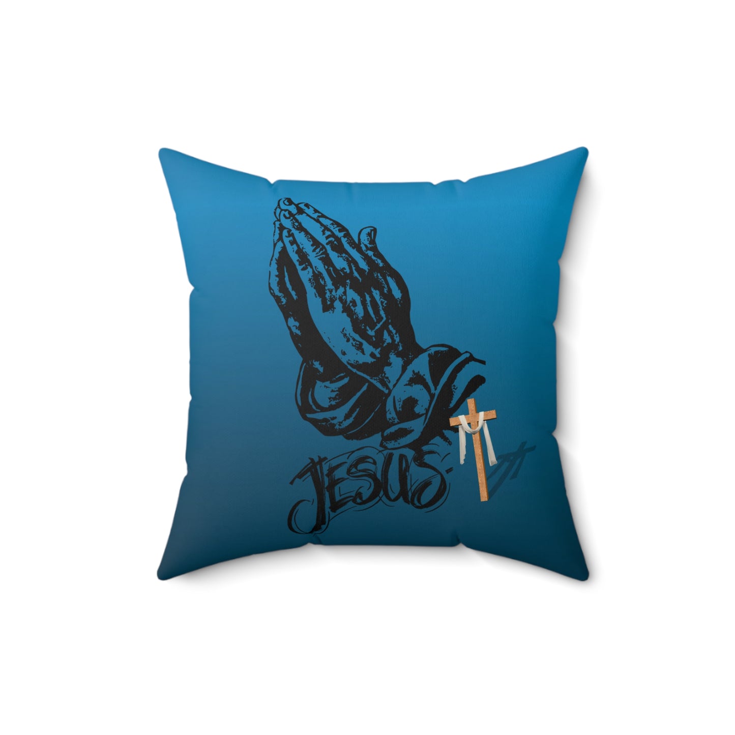 Prayer Hands Pillow, Spiritual Pillows, Praying Hands Pillow Christmas Gift, Religious Housewarming Gift, Blue faded into Black pillow, Prayer Hands Pillow Gift, Spun Polyester Square Pillow.