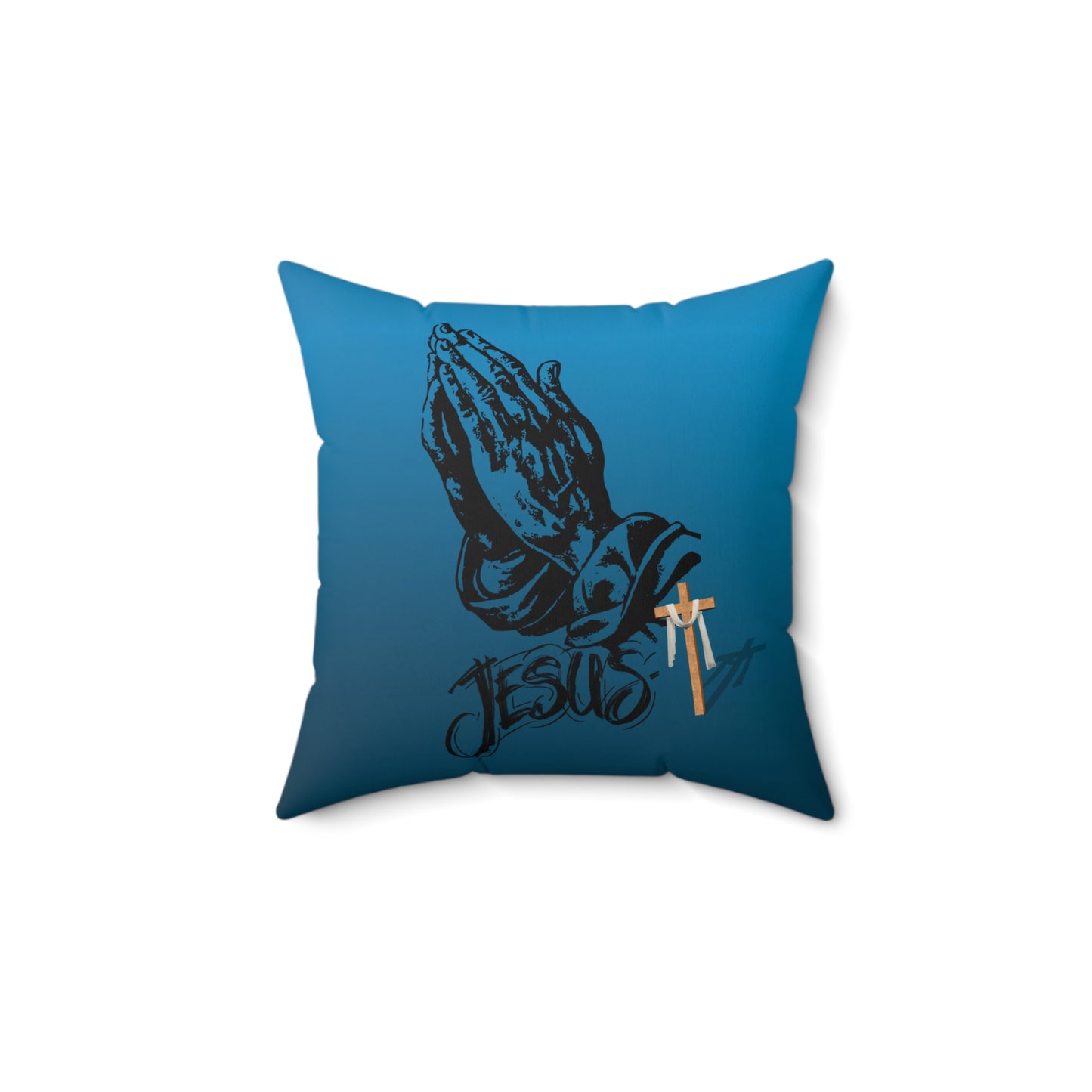 Prayer Hands Pillow, Spiritual Pillows, Praying Hands Pillow Christmas Gift, Religious Housewarming Gift, Blue faded into Black pillow, Prayer Hands Pillow Gift, Spun Polyester Square Pillow.