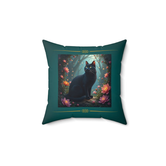 #BlackCatSqaurePillow  #CatAndFlowers #FloralCatDesign #GreenSquare Decor Pillows Square Pillow# Floral Home Decor #BlackCatVibes #NatureAndCats #PetLover Gift