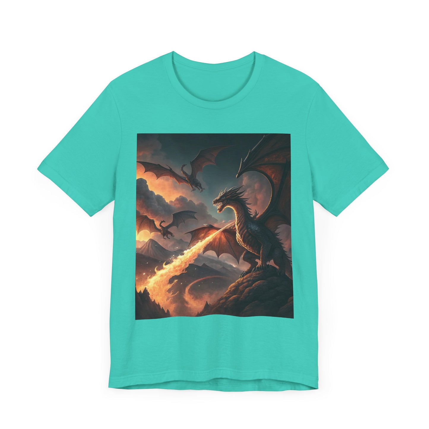 Dragon Graphic T-Shirt, Fire-Breathing Dragon Tee, Fantasy Dragon Shirt Smoky Background, Dragon T-Shirt, Mythical Creature Apparel.