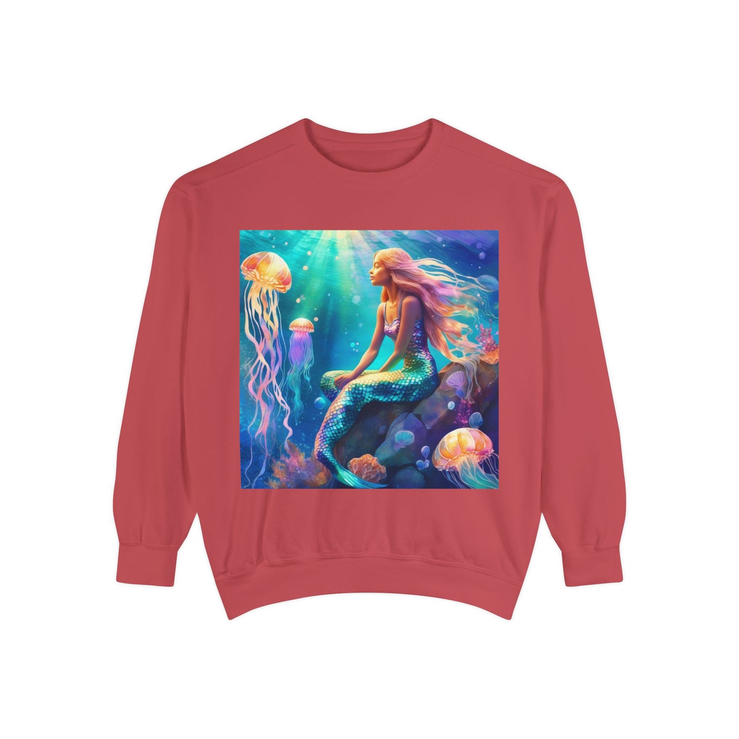 Mermaid Sweatshirt, Ocean Mermaid Sweatshirt, Mermaid Lovers Gift, Jelly fish and Mermaid sweatshirt, Colorful Mermaid Sweatshirt, Unisex Garment-Dyed Sweatshirt.