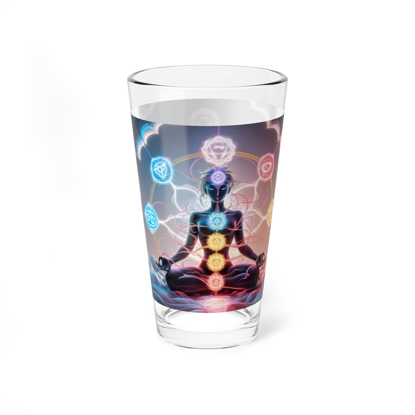 Chakras Drinking Glass, 3rd eye drinking glass, Spiritual glass, Mindful Drinking Glass, 7 Chakras Dinking Glass, Heart Chakra glass, Glass Mixing Glass, 16oz.