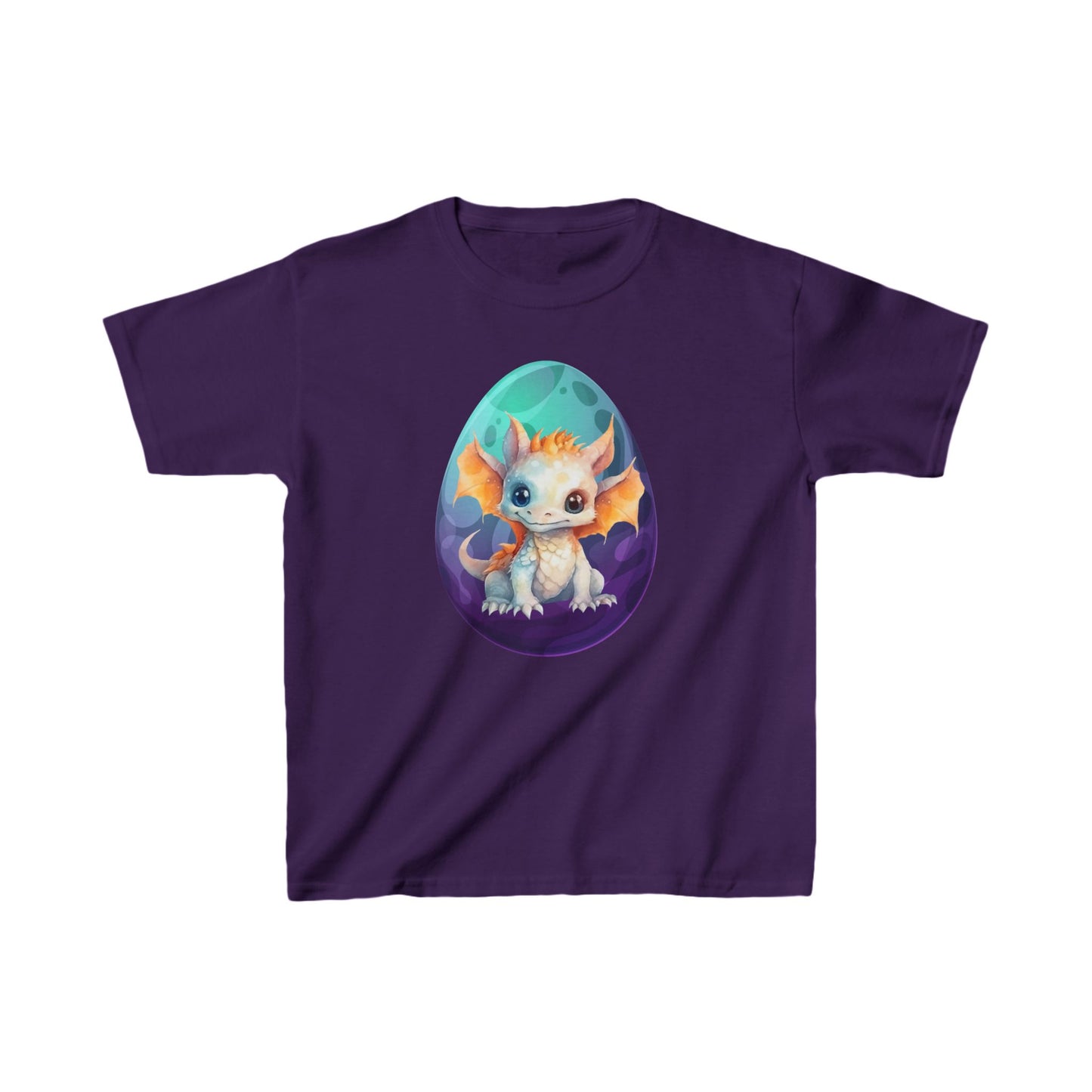 Dino Busting Out of Egg Tee, Kids Turquoise and Purple Dinosaur T-Shirt, Fun Kids Heavy Cotton Shirt, Dinosaur Graphic Tee for Kids, Bold and Colorful Kids T-Shirt, Kids Heavy Cotton™ Tee