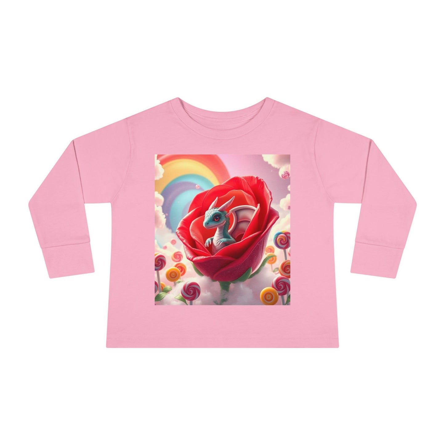 Toddler dragon tee, Toddler long-sleeved shirt, Soft and comfy tee, Mythical creature shirt, for kids Fantasy-themed toddler wear, Dragon and rose design, Toddler Long Sleeve Tee