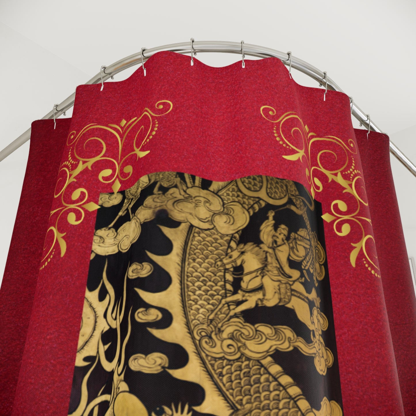 Chinese Dragon Shower Curtain, Red and Gold Bathroom, Curtain Dragon-Themed Shower Curtain, Elegant Chinese Dragon Curtain, Chinese Culture Bathroom Decor.