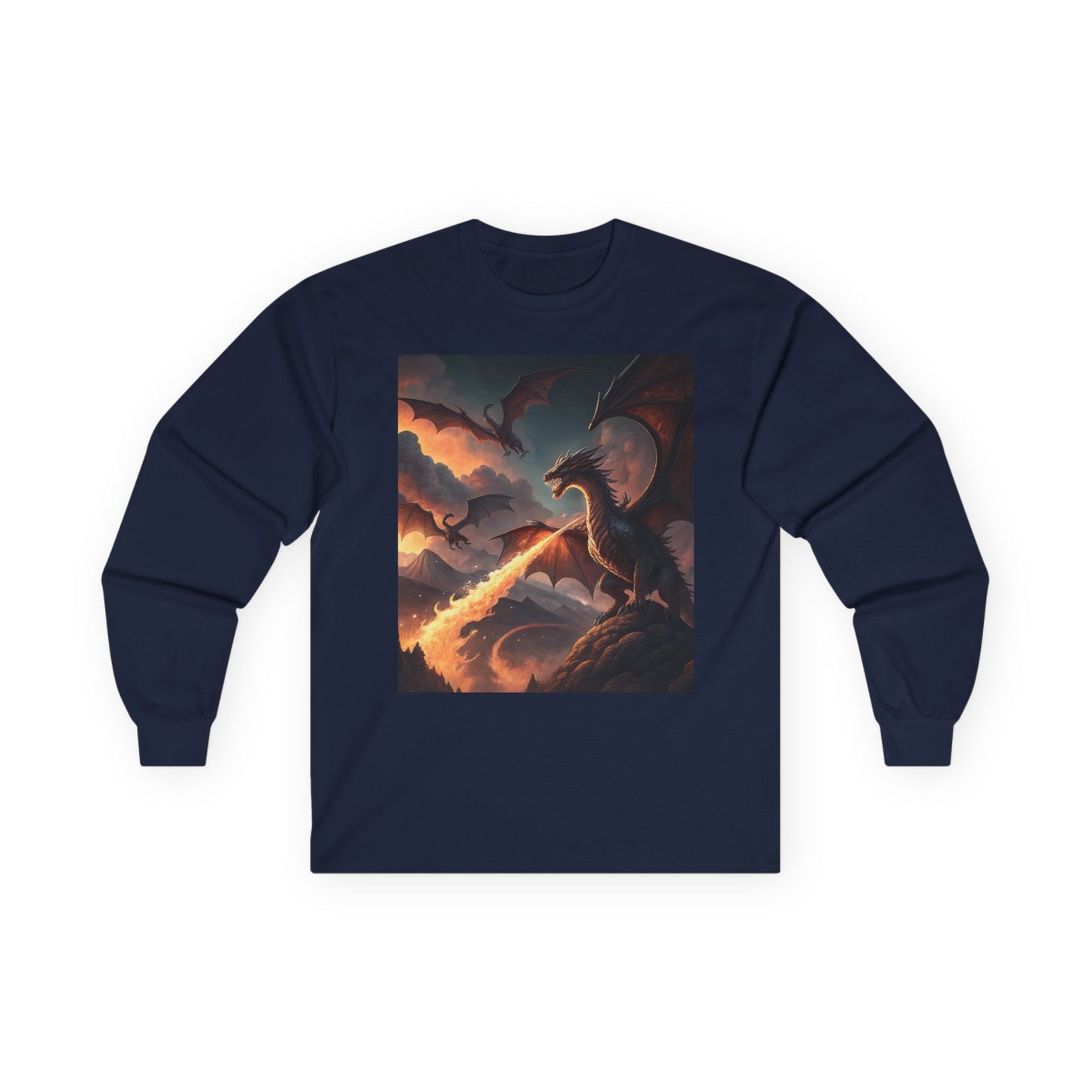 Smoky Background Dragon Apparel, Mythical Creature Long Sleeve Shirt, Dragon Design Long Sleeve, Comfortable and Stylish Fantasy Shirt, Adventure-Inspired Long Sleeve.