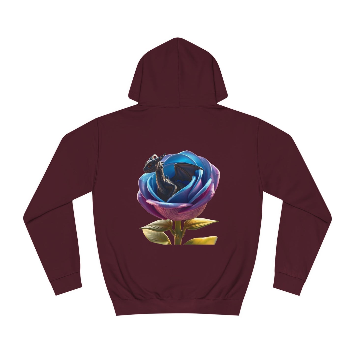 Baby Dragon Hoodie, Colorful Rose and Dragon Hooded, Sweatshirt Fantasy Graphic Hoodie, Vibrant Rose and Dragon Design Hoodie.